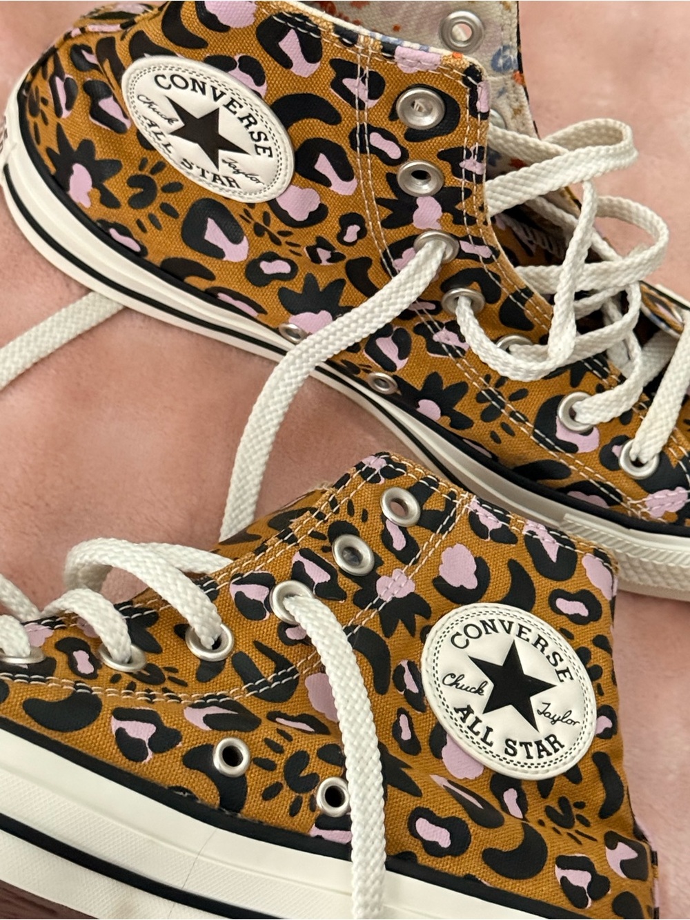 Converse High Top Sneakers in Tan, Black & Pink Leopard - Picture 3 of 6